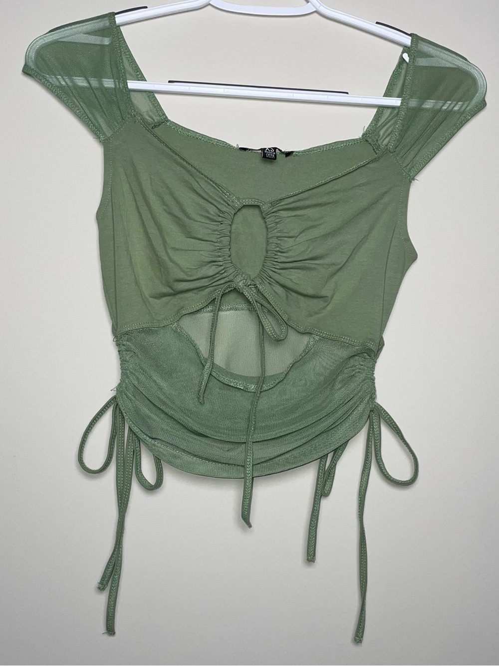 Dolls Kill Current Mood XS Clearly Into You Cinch Side Tie Front Top Mesh